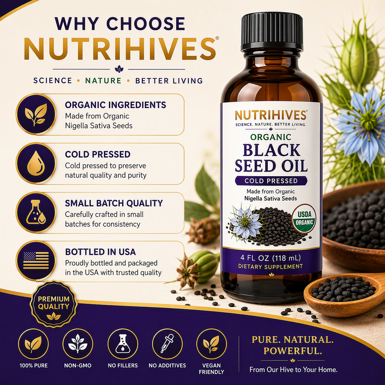 NutriHives Organic Black Seed Oil 4 Oz