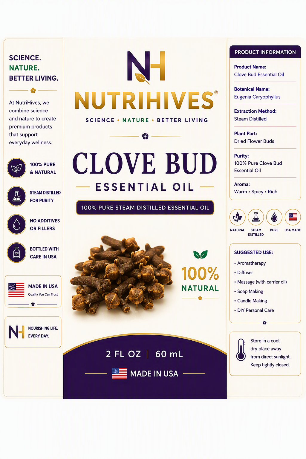 NutriHives Clove Bud Oil 2 oz bottle
