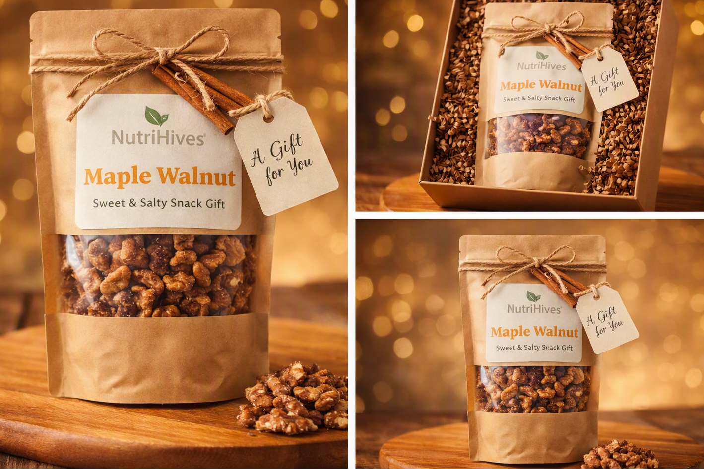 Maple Walnut – 12 oz Resealable Bag Sweet & Salty Southern Snack Gift  |  Small Batch Maple Candy Walnuts  |  NutriHives