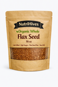 NutriHives Organic Whole Flax Seed 16 oz – Cold‑Milled | High Omega‑3 | Plant‑Based Fiber | Non‑GMO | Natural Superfood for Smoothies & Baking | Premium Resealable Kraft Pouch