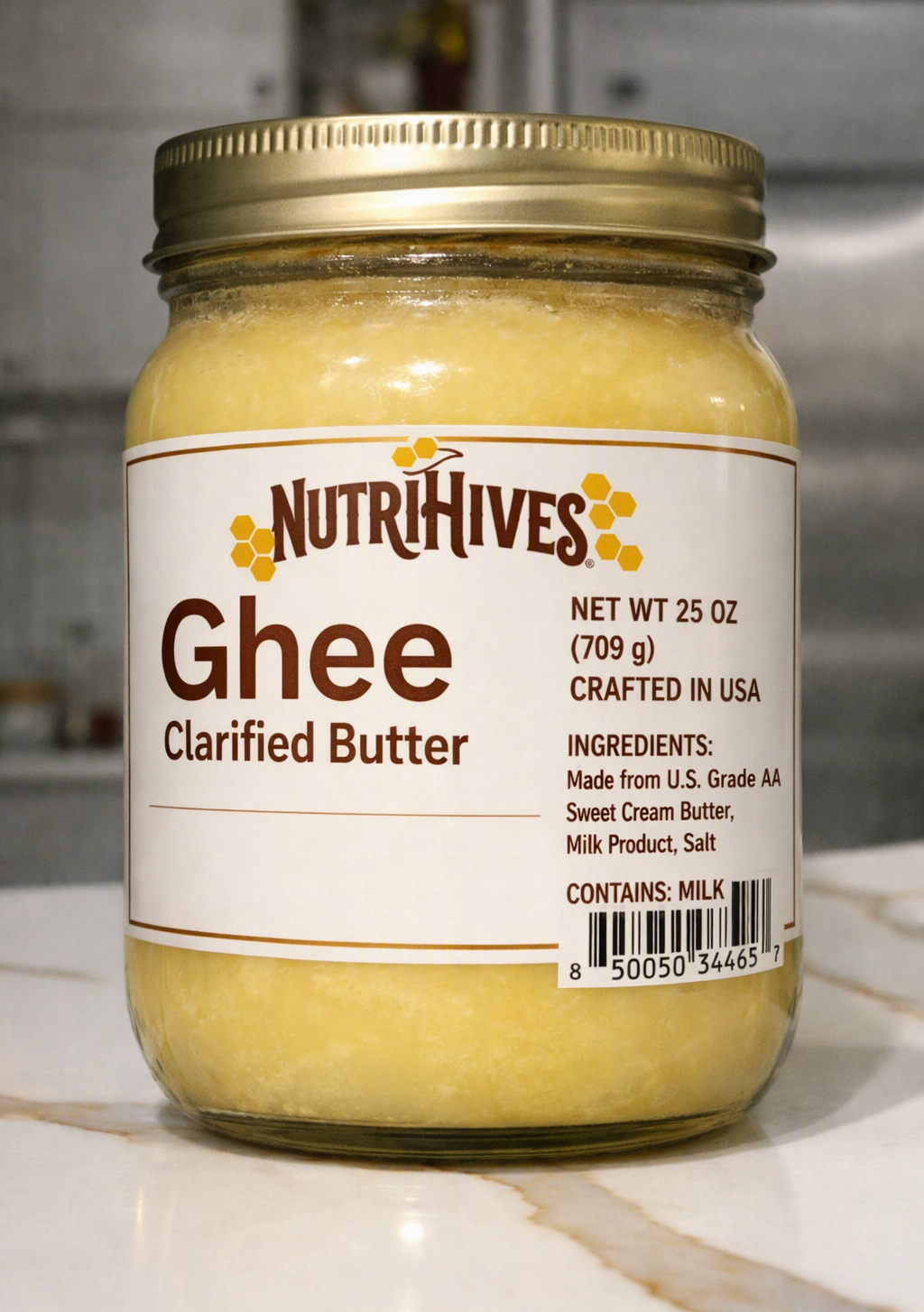 NutriHives A2 Ghee Butter – Made in USA from US Grade AA Butter (25 Oz) | 100% Pure Clarified Butter | Gut Friendly, Non-GMO, Lactose-Free & Keto Friendly