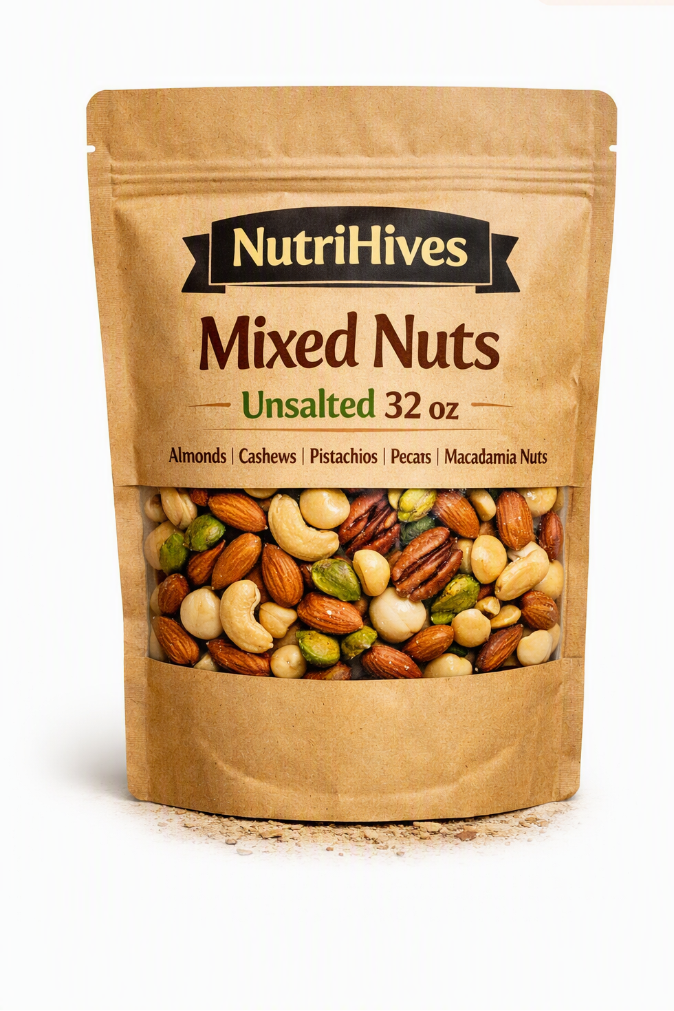 NutriHives Mixed Nuts Unsalted 32 oz – Premium Blend of Almonds, Cashews, Pistachios, Pecans & Macadamia Nuts | 100% Natural | No Salt | Healthy Snack | Plant‑Based Protein | Non‑GMO