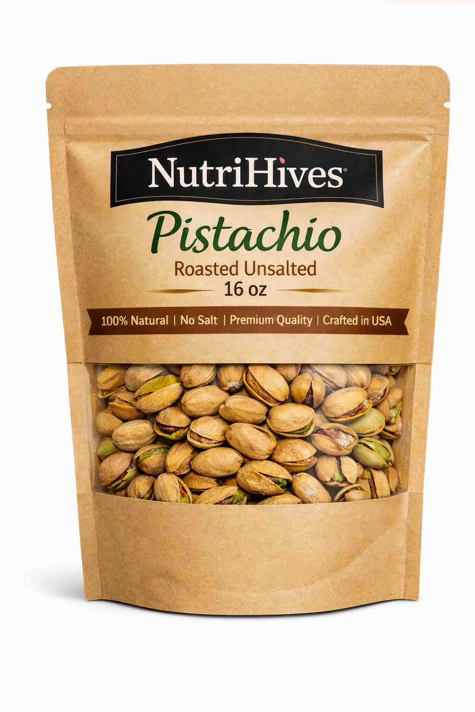 NutriHives Pistachio Roasted Unsalted 16 oz | 100% Natural | Premium Quality | Healthy Snack | No Salt 